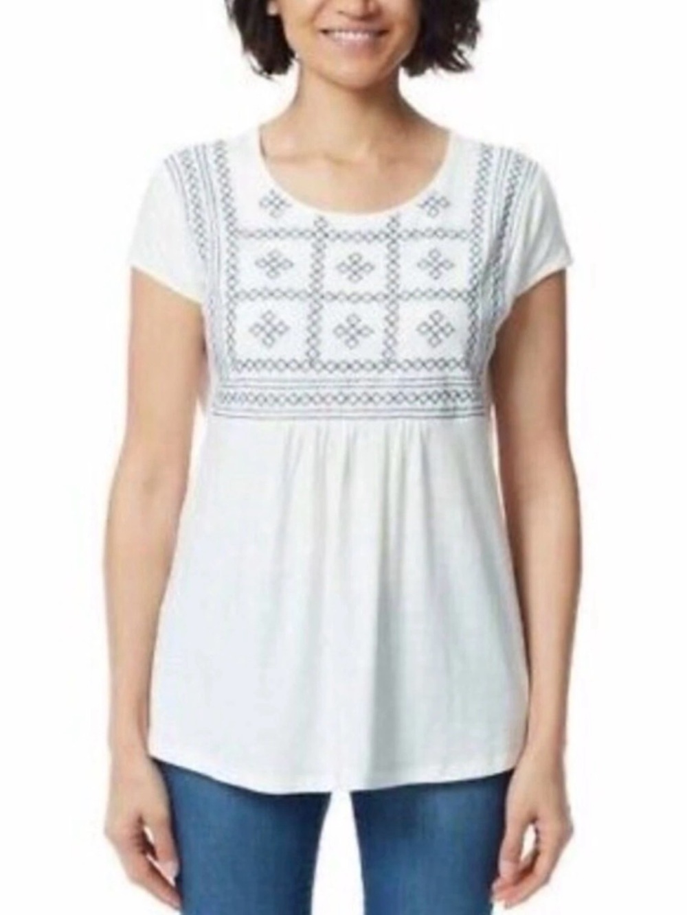 Ella Moss White Embroidered Peasant Blouse Boho Cottagecore Top Size L